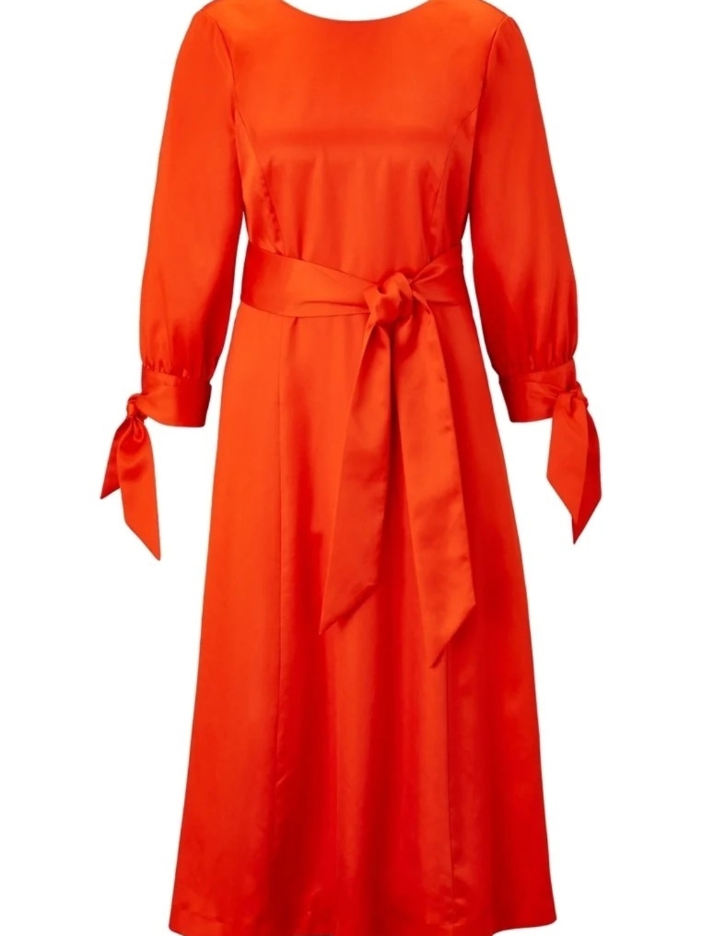 Ivy&Oak Orange Satin Midi Dress With Waist Tie View 6